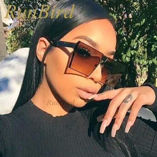 RunBird 2017 New Color Women Sunglasses Unique Oversize Shield UV400 Gradient Vintage Square Sun Glasses Frames for Men 099R