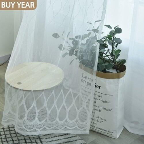 Modern Curtains for Living Room Bedroom Simple Geometric Embroidered White Tulle Curtain Vertical Light-transmitting Window