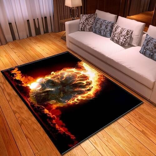 Modern 3D Printing flame Skulls Carpet Flannel Doormat Anti-slip Bathroom Carpets for Living Room Area Rugs Kitchen Floor Mats