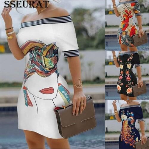 SSEURAT Off Should Short Dress Women Spring Slash Neck Sexy Bodycon Dress Solid Ladies Party Dress New