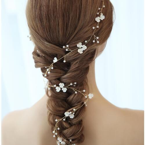 SLBRIDAL Golden Wired Rhinestones Crystal Pearls Wedding Headband Bridal Hair Vine Hair Accessories Bridesmaids Women Jewelry