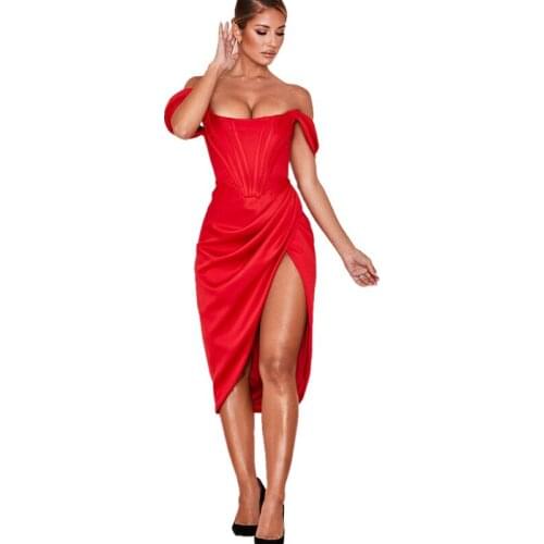 Deive Teger 2020 New Ivory Satin Irregular Off Shoulder Dress Sexy Dresses Party Night Club Dress Bodycon Dress CB Summer Dress