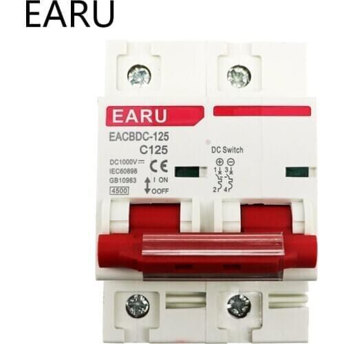 1pc DC 1000V Solar Mini Circuit Breaker Overload Protection Protector Switch 80A 100A 125A 2P DC1000V Photovoltaic MCB PV System