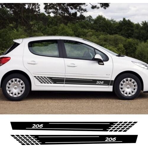 2PCS Car Door Side Skirt Stripes Graphical Vinyl PVC Stickers Auto Decoration Reflective Decals For Peugeot 206 Car Accessories
