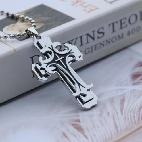 2020 NEW Retro 2Pcs Men Fashion Rhinestones Inlaid Jesus Cross Pendant Chain Necklace Gift Men Simple Charms Jewelry Accessories