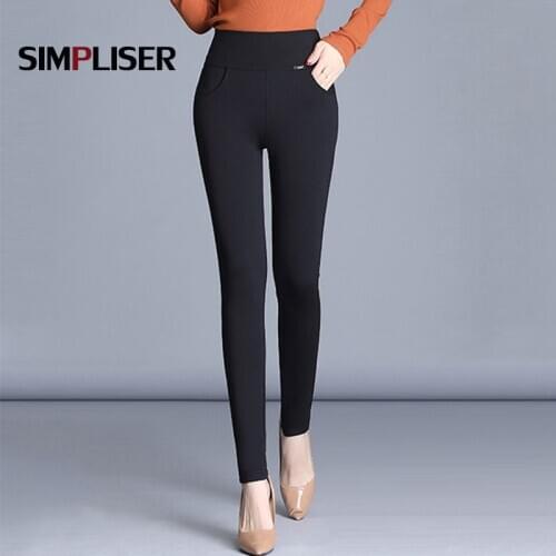 2020 Women High Waist Pencil Pants Fleece/No Fleece Warm Trousers Female Velvet Trousers Big Sizes white black Stretch Leggings