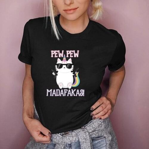 2021 Hot Sale Pew Pew Madafakas Crazy Unicorn Cat Funny Graphic T Shirt Dachshund Lover Cotton Fashion Tee Casual Summer Tops