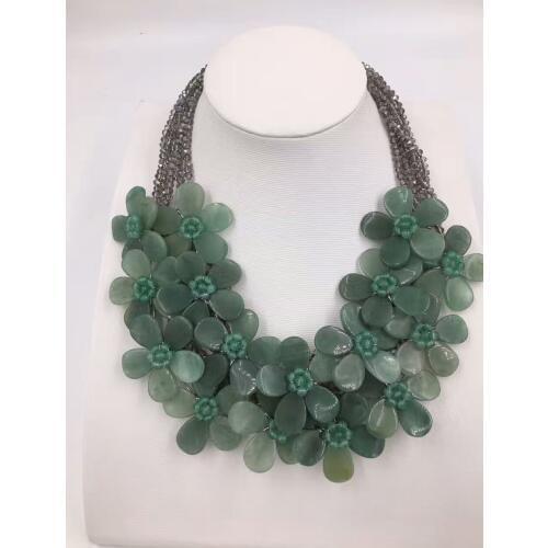3rows green jade/blue jade/ watermelon quartz /flower necklace 19inch weholesale beads gift FPPJ hand make