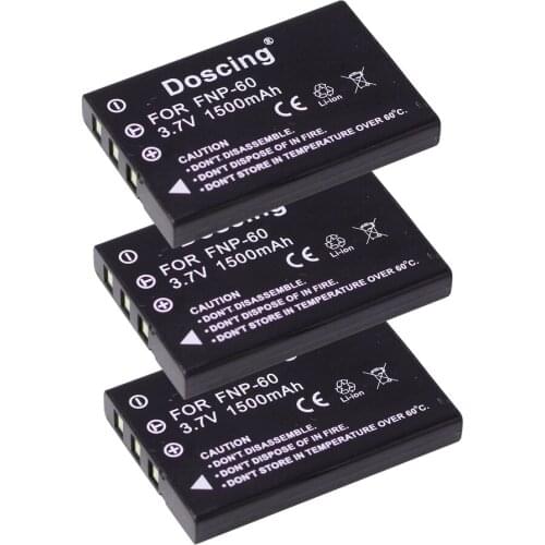 3Pcs 1500mAh NP-60 FNP-60 NP60 SLB 1137 1037 CNP-30 K5000 D-Li2 Li-20B Battery for Fujifilm F50I F501 F401 F402 ZOOM F410 F601