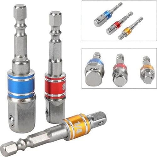 3Pcs Drill Socket Adapter For Impact Driver With 1/4” Hex Shank To Square Socket Drill Bits Bar Extension 1/4" 3/8" 1/2” Bit Set