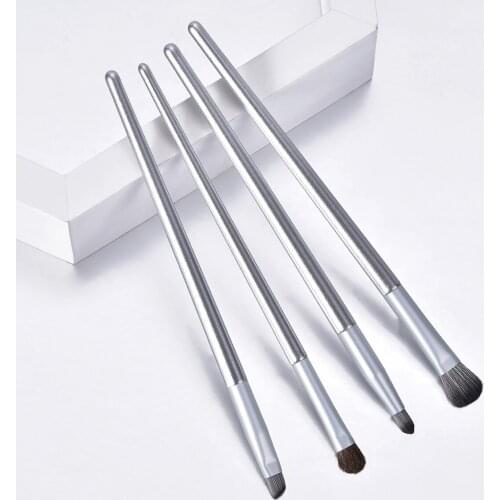4Pcs Professional Silver Eyebrow Inclined Flat Angled Brush Makeup Tool Wooden Pole Eyeliner Eyeshadow Eye Brow Women Cosmetic