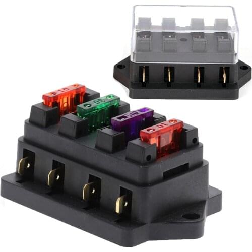 4 Way Plastic Metal Car Fuse Box Car Fuse Holder Flat Type Truck Auto Blade Fuse Box with Fuses for 12V 32V ATO Standard Circuit