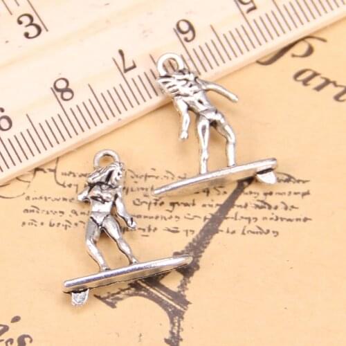 12pcs Charms lady female surfer surfing 21x18mm Antique Pendants,Vintage Tibetan Silver Jewelry,DIY for bracelet necklace