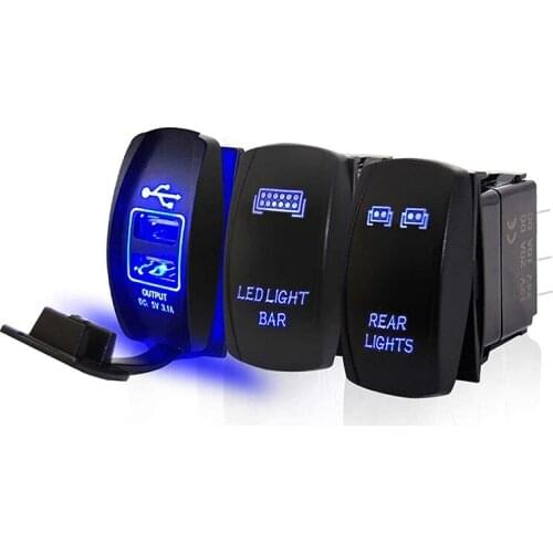 AU05 -Rocker Switch Rear Lights LED Light Bar 2USB Power Charger Switch for ATV Can-AM Maverick X3 Polaris Ranger RZR Boat SUV