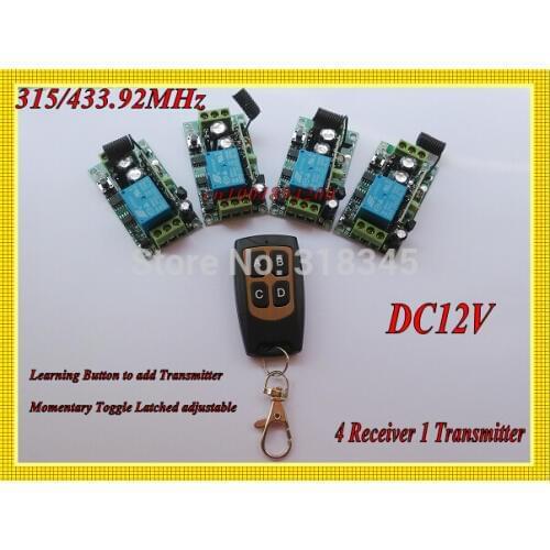Free shipping RF Wireless remote control system 1 (controller)transmitter +4 receiver(switch)12V 10A 315MHZ-433MHZ
