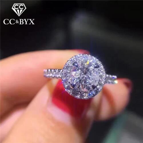 CC 925 Silver Rings For Women Cubic Zirconia Round Stone Bridal Wedding Engagement Ring Fashion Jewelry Drop Shipping CC583