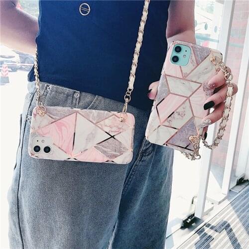 Luxury geometry Splicing marble gold Satchel Soft silicone phone case for iphone X XR XS MAX 6 6S 7 8 plus 11 Pro 12 MiNi cover