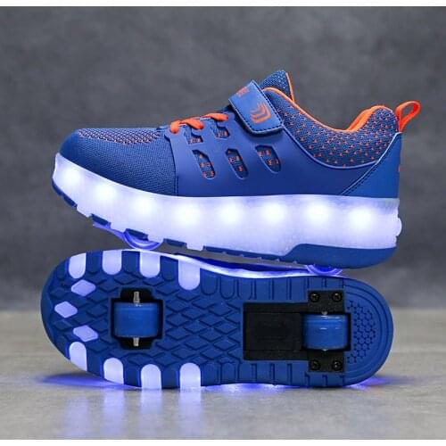 Children Two Wheels Luminous Glowing Sneakers Red Pink Blue Led Light Roller Skate Shoes Kids Led Shoes Boys Girls USB Charging