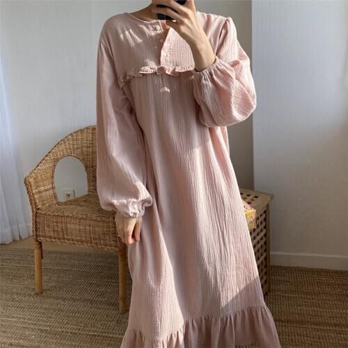Home Skirt Korean Sleepwear Loose Cotton Gauze Nightdress Ins Autumn Winter New Skin Friendly Comfortable Nightgown Bathrobe