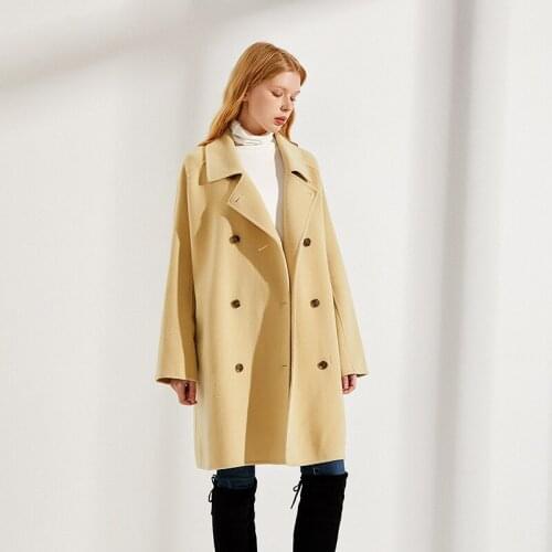 Double sided cashmere coat womens middle and long style 2021 new Korean double breasted double-sided tweed coat wool tweed coat