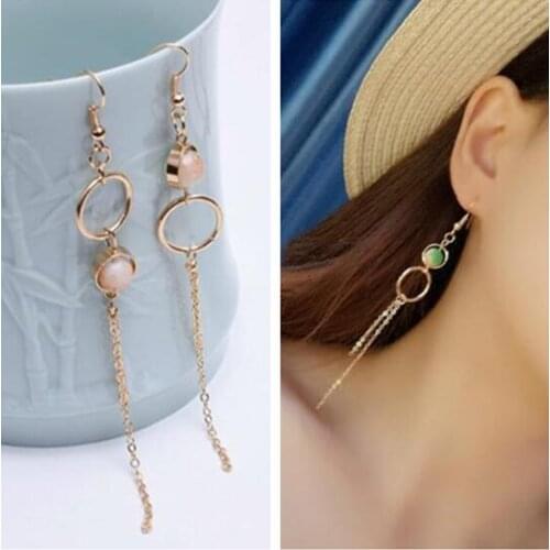 Ex692 Fashion Vintage simple Geometric circle Colorful round beads tassel Chain earrings 2021 trend Womens Jewelry Accessories