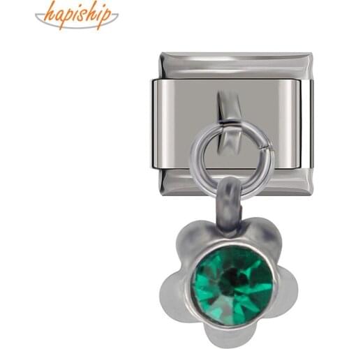 Hapiship 2019 Original Design Stainless Steel Flower Color CZ Italian Charm Fit 9mm Bracelet Stainless Steel Jewelry Making DJ05