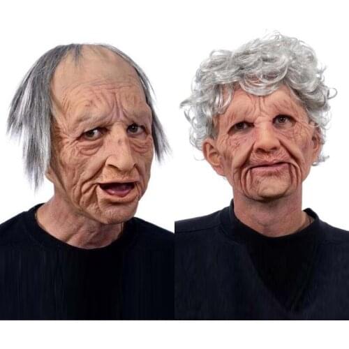 Halloween Party Headgear Funny Spoof Grandma/Grandpa Latex Mask Wig Elderly Cosplay Face Mask Masquerade Stage Performance A2UB