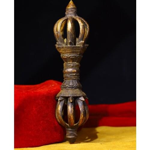 7"Tibet temple Old Bronze Hand beat Nine shares Dharma Dorje Vajra Phurpa Town House Exorcism Ward off evil spirits