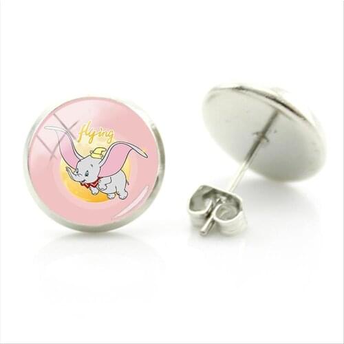 Disney Classic Animation Dumbo Picture Earrings Trend And Generous Style Earrings Glass Cabochon Womens Earrings Jewelry