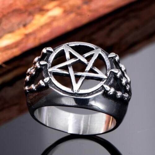 Gothic Hollow Out Pentagram Dragon Claw Ring Men Stainless Steel Viking Rider Pentagram Ring Nordic Vintage Jewelry Wholesale