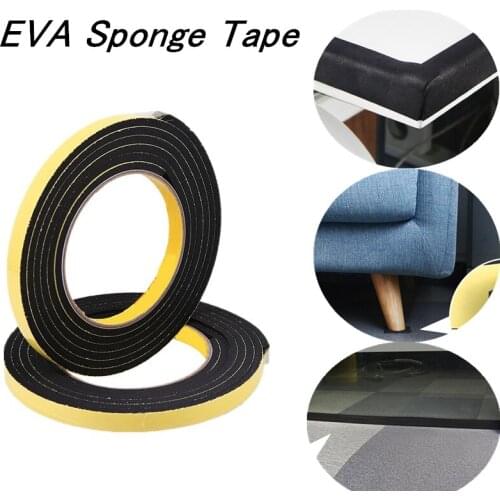 2PCS Strong Adhesion EVA Black Sponge Foam Rubber Tape Waterproof Anti-collision Window Door Seal Strip Single Sided Round Tapes