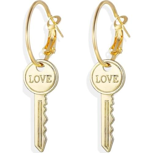 Fashion Love Key Drop Dangle Earrings Statement Punk Earrings Women Jewelry Cheap Wholesale