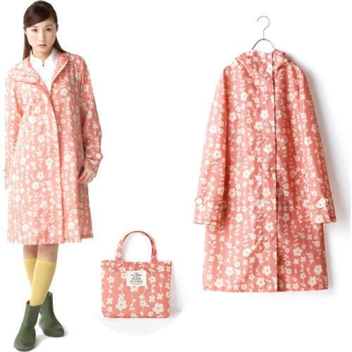 Fashion Women Lightweight Rain Coat Flower Printing Poncho Ladies Waterproof Long Raincoat Adults Outdoor Rainwear