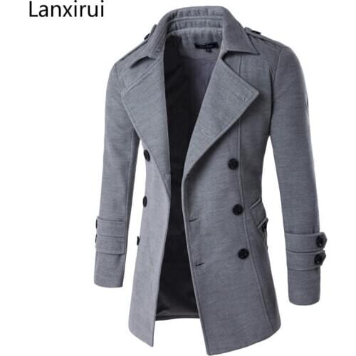 New Men 'S Spring Autumn Overcoat For Man Wool &Blends Double Breasted Peacoat Trench Coat Men Slim Fit
