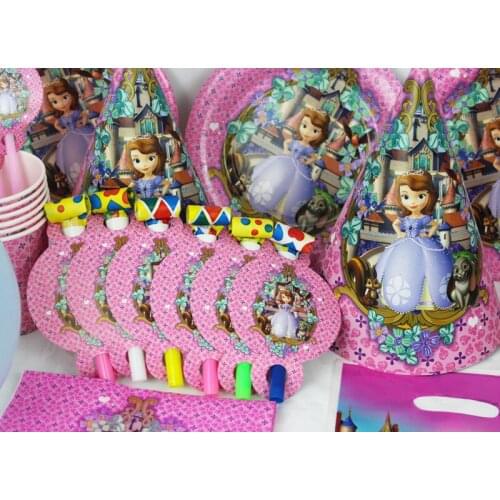 Disney The Little Sofia Party Supplies Kid Birthday Decoration Disposable Dinner Tableware Paper Cup Cake Card Plate Banner Fork