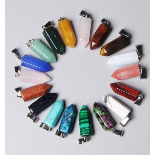 2pcs Wholesale Fashion Hexagon Natural Stone Quartz Healing Crystal Point Pillar Pendant Charm Jewelry Making 22*8mm Wholesale