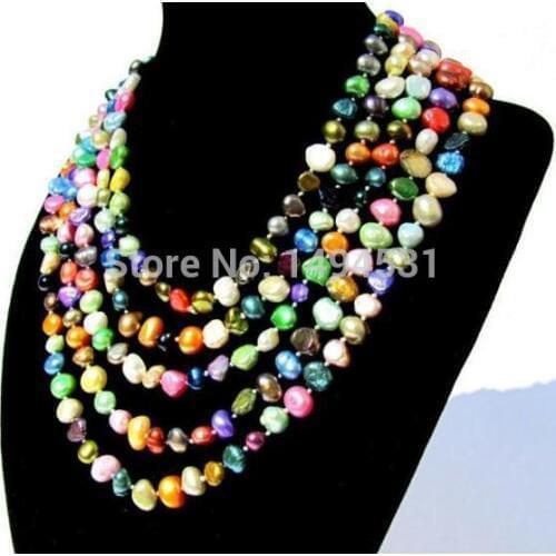 Wholesale Pearl Jewelry - 80 Inches Stunning Genuine Baroque Shape Multicolor Freshwater Pearl Necklace - Handmade