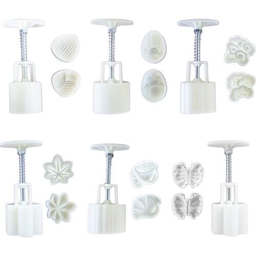 Plastic Mooncake Mold 50/65g Cookie Cutter with 2 Stamps Hand Press Chocolate Moon Cake Mould DIY Bakeware