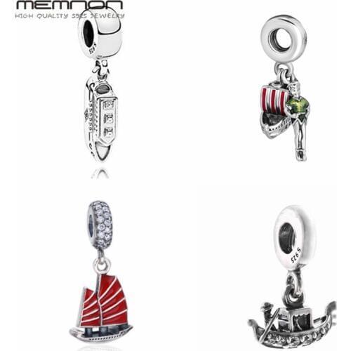Red Enamel Chinese Junk Ship Venice Gondola Cruise Line Ship Pendant Charms beads Fit Bracelet 925 Sterling Silver Bead Jewelry