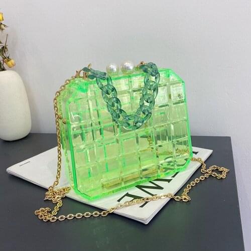 Clear Acrylic Jelly Flap Bag Luxury Trapezoid Box Transparent Handle Crossbody Bags Women Fashion Ice Crack Candy Color Handbag