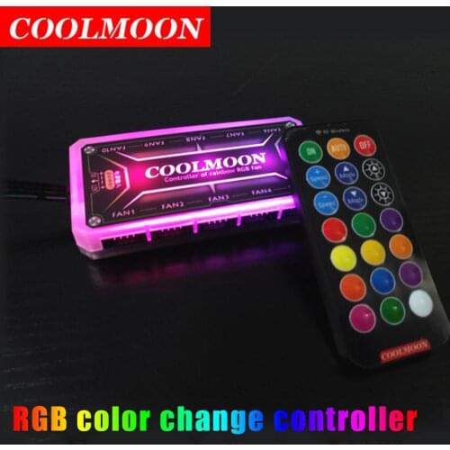 COOLMOON RGB Remote Controller DC12V 5A LED Color Intelligent Controller 6pin fan port x 10 4pin light bar port x 2 Cable length
