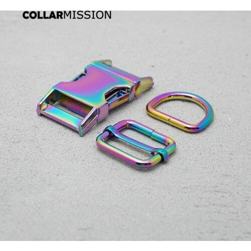 Rainbow Metal Plated Buckle (Metal Buckle+ Adjust Buckle+ D Ring / set) For Backpack Webbing Dog Collar Bag DIY 25mm Accessory