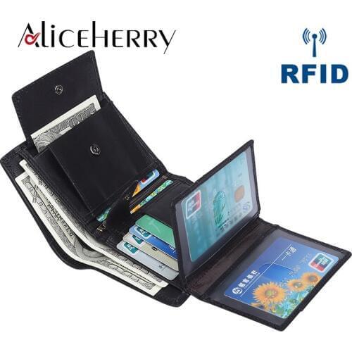 Luxury Brand Genuine Cow Leather Men Wallet Vintage Coin Pocket Design Men Purse High Quality Women Card ID Holder For RFID