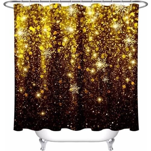 LB Christmas Black And Gold Glitter Shower Curtain with Golden Snowflakes Bathroom Waterproof Polyester Fabric for bathtub Decor