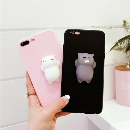 Pink black Cute cat Squishy phone case For iPhone 12 11 Pro 5 5S 6S 6Plus 7 8Plus X XR XS MAX Fundas Cute Silicone Squishy Cat
