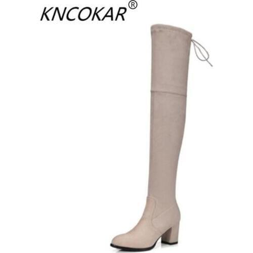 KNCOKAR New ladies boots for fall 2018 Elastic over-the-kneeFashionable pure color big size girl boots size35-43