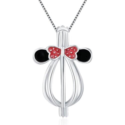 CLUCI Silver 925 Cute Mouse Shaped Charms Pendant for Women Necklace 925 Sterling Silver Pearl Cage Pendant Locket SC049SB