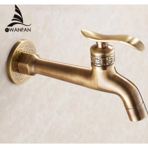 Bibcock Faucet Long Garden Crane Antique Brass Bathroom Mop Sink Faucets Wall Mount Washing Machine Water Taps Garden THJ-8661F