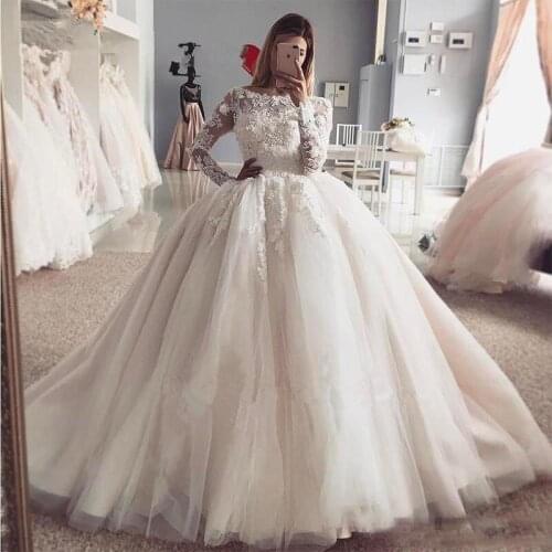 Vintage Princess Long Sleeve Lace Beading Luxury Plus Size Wedding Dresses ball gown Wedding Gown 2019 Vestidos De Novia