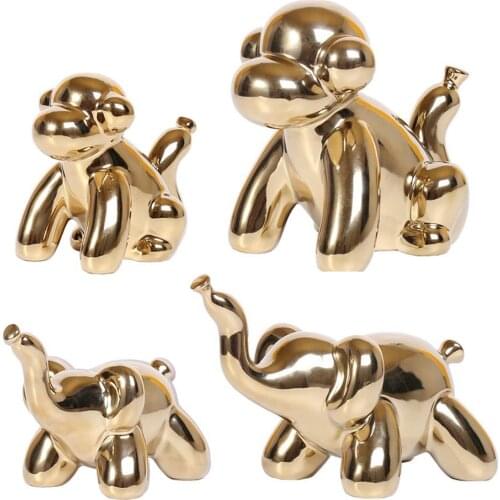 Balloon Animal Statue Monkey Elephant Figurine Desktop Decor Brushed Gold Smooth